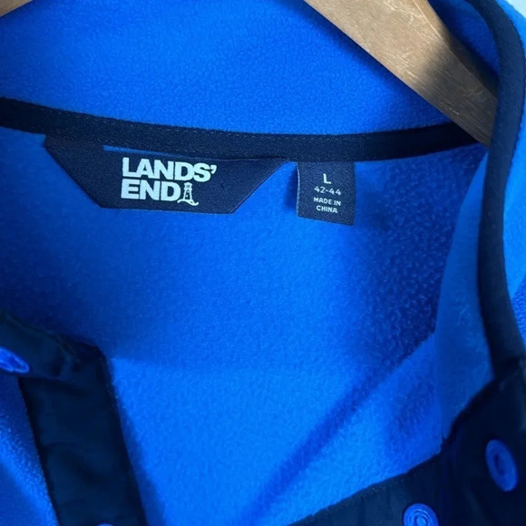 Lands End Mens Radiant Blue Mountain Heritage Fleece Pullover Sweater Large - Picture 3 of 6